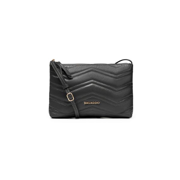 Bolsa Transversal Feminina de Couro Zig Zag Matelasse Pequena Preta